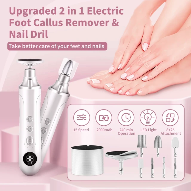 Alt view image 3 of 7 - Electric Nail Drill Kit, Cordless | Manicure Pedicure Kit with Memory Modes, 15 Speed Portable, Callus Remover with 25Pcs Sandpaper Discs