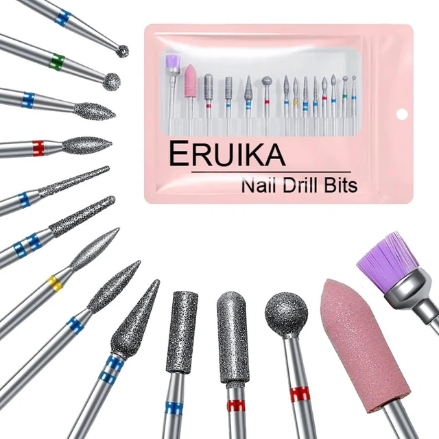 Main image of 14pcs Nail Drill Bits Set, 3/32" Diamond Cuticle Remover Bits Kit | Professional Rotary Burrs for Acrylic Gel Nails, Electric Manicure Cuticle Pedicure Nail File Bit Salon Tools