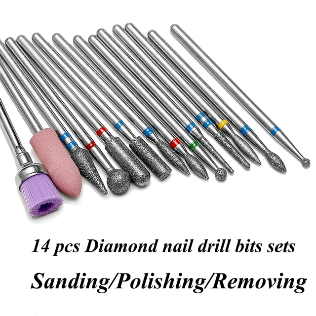 Alt view image 2 of 7 - 14pcs Nail Drill Bits Set, 3/32" Diamond Cuticle Remover Bits Kit | Professional Rotary Burrs for Acrylic Gel Nails, Electric Manicure Cuticle Pedicure Nail File Bit Salon Tools