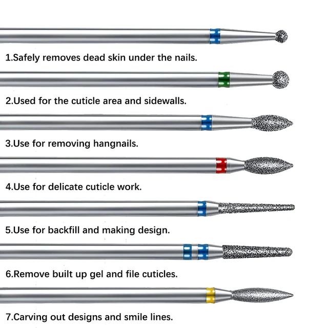 Alt view image 4 of 7 - 14pcs Nail Drill Bits Set, 3/32" Diamond Cuticle Remover Bits Kit | Professional Rotary Burrs for Acrylic Gel Nails, Electric Manicure Cuticle Pedicure Nail File Bit Salon Tools