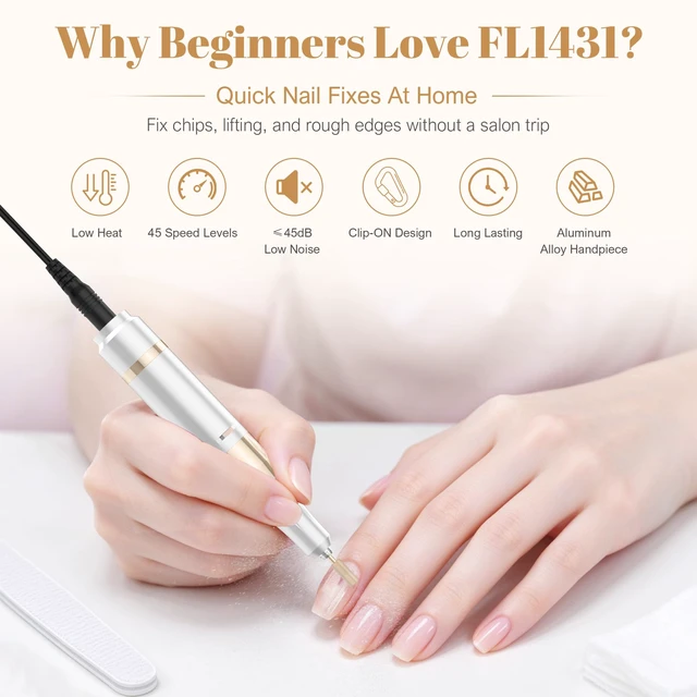 Alt view image 6 of 7 - Nail Drill Professional Cordless Electric Nail File | 45000RPM for Beginners, Acrylic & Nail Prep, Rechargeable Portable E file, Gel Polish Removal, Drill Bit Set, Salon Manicure