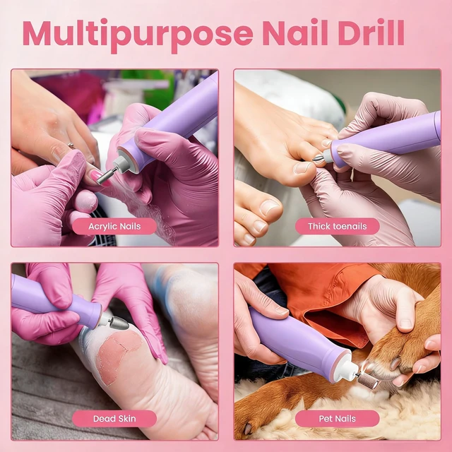 Alt view image 7 of 7 - Electric Nail Drill,Purple Electric Nail File with 10 Speeds,10 Bits & LED Light,for Acrylic Nails,Gel Polish Removal,Thick ToenailsBeginner-Friendly