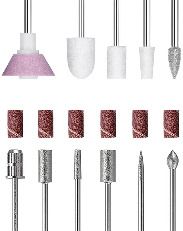Main image of 11Pcs Nail Drill Bits Sets with 6Pcs File Sanding Bands 3/32 Inch Professional Rotary Burrs Diamond Cuticle Remover Bits Kit Cuticle Remover Bits for Acrylic Nail Manicure Pedicure Tools US173