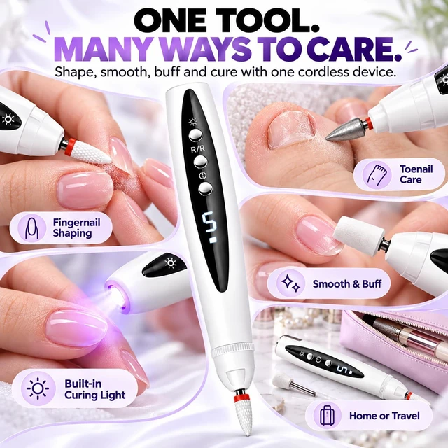 Alt view image 2 of 6 - Electric Nail File Drill Grinder for Thick Toenails Rechargeable Cordless Professional Manicure Pedicure Tool Buffer Sander Toe Fingernail Care Kit Adults Seniors Digital Display