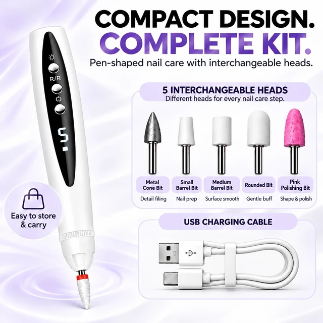 Alt view image 3 of 6 - Electric Nail File Drill Grinder for Thick Toenails Rechargeable Cordless Professional Manicure Pedicure Tool Buffer Sander Toe Fingernail Care Kit Adults Seniors Digital Display