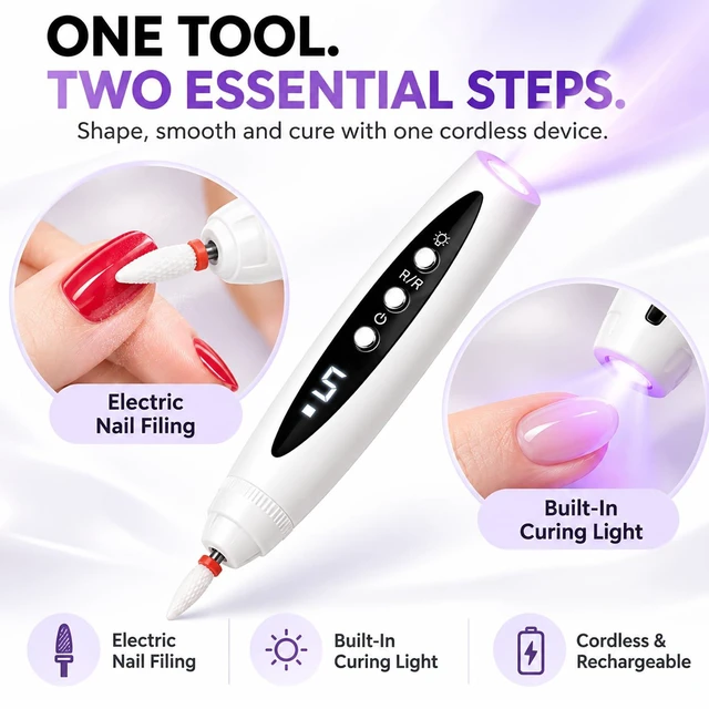 Alt view image 6 of 6 - Electric Nail File Drill Grinder for Thick Toenails Rechargeable Cordless Professional Manicure Pedicure Tool Buffer Sander Toe Fingernail Care Kit Adults Seniors Digital Display