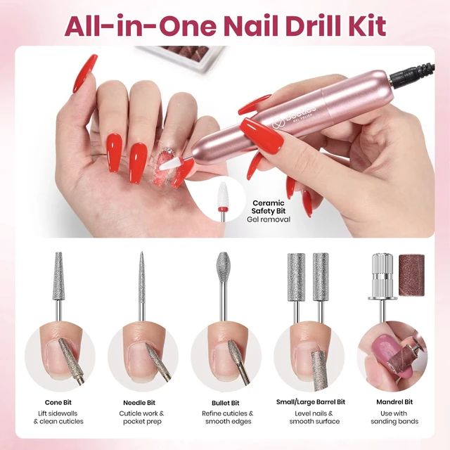 Alt view image 4 of 7 - Electric Nail Drill Kit, 7 Drill Bit 0-12000 RPM Electric Nail File | Nail File Drill for Nail Extensions Gel Polish Removal, Prep Cuticle Care Drill Nails Machine, DIY Manicure Pedicure Tools