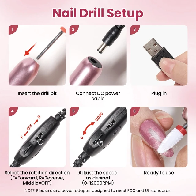 Alt view image 7 of 7 - Electric Nail Drill Kit, 7 Drill Bit 0-12000 RPM Electric Nail File | Nail File Drill for Nail Extensions Gel Polish Removal, Prep Cuticle Care Drill Nails Machine, DIY Manicure Pedicure Tools