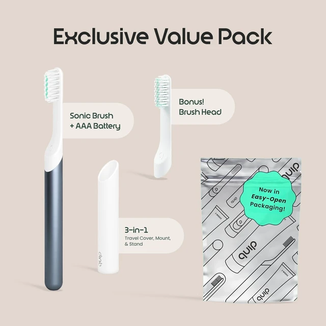 Alt view image 6 of 6 - Sonic Electric Toothbrush, Extra Brush Head, Metal Handle, Twilight | Includes 2 Brush Heads and Travel Cover Mount, AAA Battery, 3 Month Battery Life, 2 Minute Timed Brushing, Travel Ready