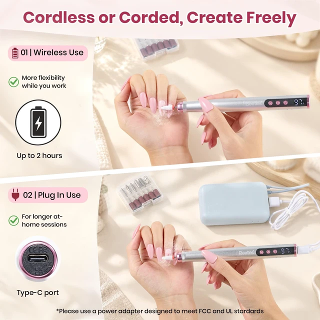 Alt view image 3 of 7 - Cordless Nail Drill, 7 Bits Electric Nail File 5 Speeds LED Display | Rechargeable Electric Nail Drill 0-15000 RPM for Nail Tips Gel Polish Removal, Prep Cuticle Care Drill Nails Machine DIY Home
