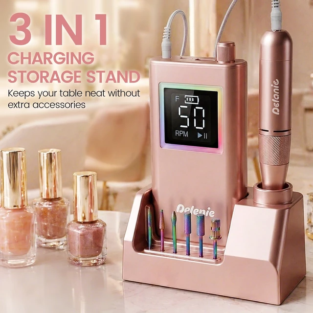 Alt view image 3 of 7 - 50000 RPM Electric Nail Drill Professional Efile & Charging Station | Acrylic Gel Nails Fast Removal, Long-Lasting Battery for Salon & Travel Use, Cordless, Beginner Friendly, 12 Drill Bits Set