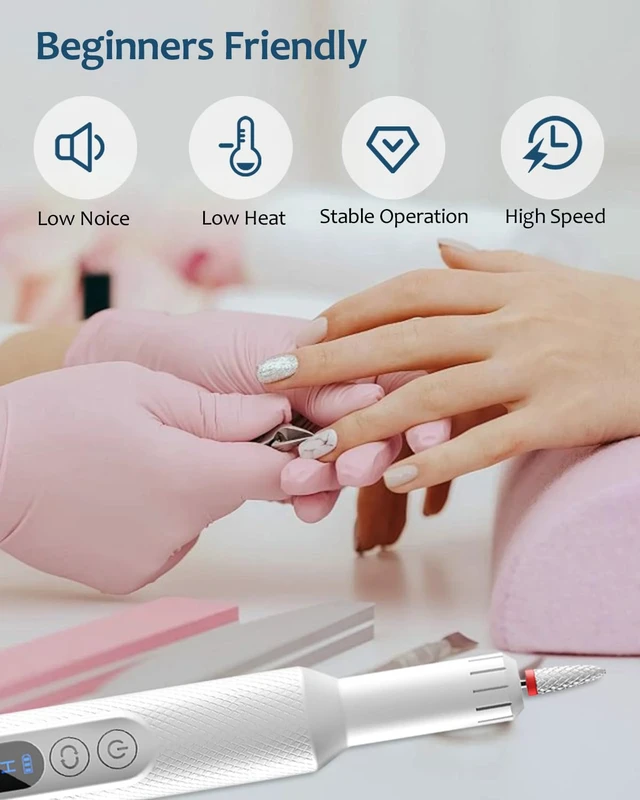 Alt view image 2 of 7 - Portable Electric Nail Drill for Women - Efile Nail Grinder Tool for Fingers Toenails Acrylic Nails - 18000 PRM Rechargeable Manicure Pedicure Polishing Cuticle Nail Buffer for Home Salon Use