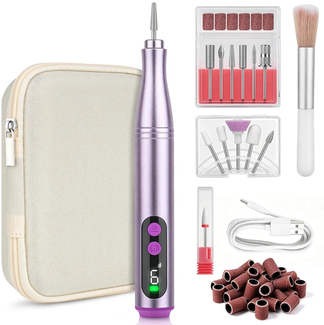Main image of Cordless Electric Nail Drill File Kit with Storage Case for Acrylic Gel | Rechargeable, 12 Drill Bits, Low Noise, Low Heat, 9 Speeds, Reverse, Nail brush, Portable All-in-One Kit for Salon and Home