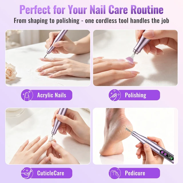 Alt view image 7 of 7 - Cordless Electric Nail Drill File Kit with Storage Case for Acrylic Gel | Rechargeable, 12 Drill Bits, Low Noise, Low Heat, 9 Speeds, Reverse, Nail brush, Portable All-in-One Kit for Salon and Home