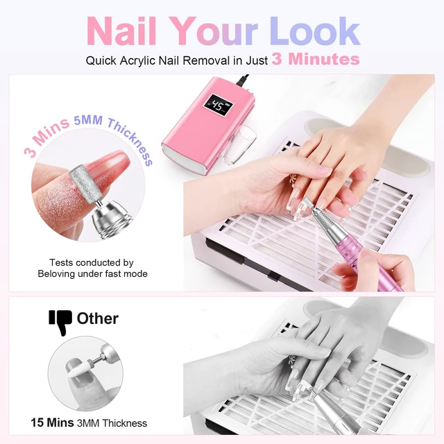 Alt view image 3 of 7 - Portable Nail Drill Professional, 45000RPM Rechargeable Nail Drill Electric File Machine for Acrylic Gel Polish Remover, Cordless Nail Kit for Manicure Pedicure with 11 Bits for Salon Home