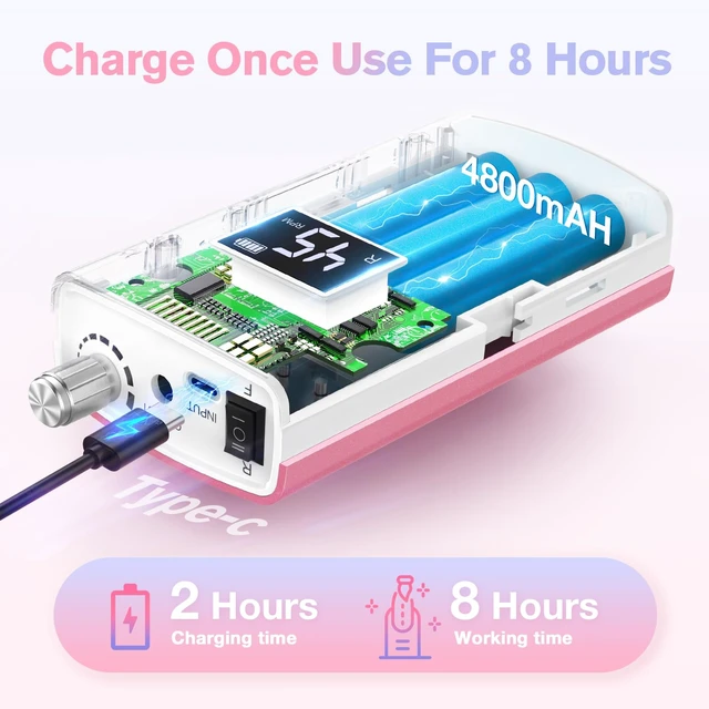 Alt view image 5 of 7 - Portable Nail Drill Professional, 45000RPM Rechargeable Nail Drill Electric File Machine for Acrylic Gel Polish Remover, Cordless Nail Kit for Manicure Pedicure with 11 Bits for Salon Home