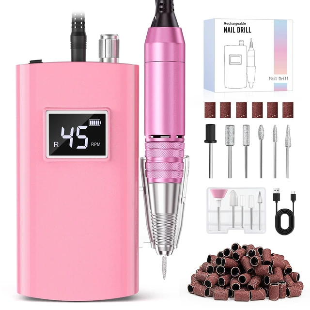 Main image of Portable Nail Drill Professional, 45000RPM Rechargeable Nail Drill Electric File Machine for Acrylic Gel Polish Remover, Cordless Nail Kit for Manicure Pedicure with 11 Bits for Salon Home