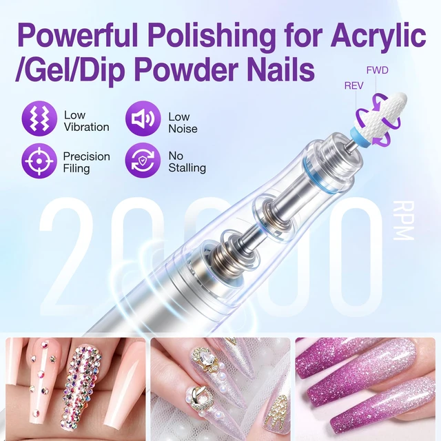 Alt view image 4 of 7 - Cordless Electric Nail Drill, Nail File Kit with LED Display9 SpeedSilver Rechargeable Powerful , Portable Manicure Pedicure Machine for Acrylic and Nails, Versatile for Home Salon, Low Noise, Light