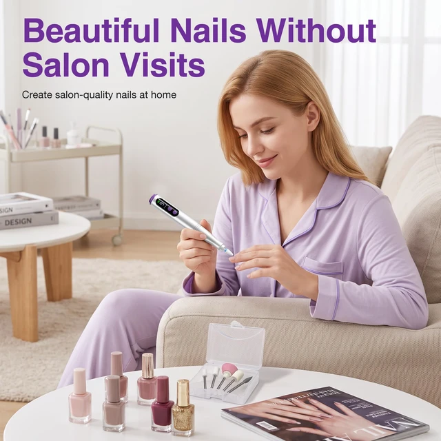Alt view image 7 of 7 - Cordless Electric Nail Drill, Nail File Kit with LED Display9 SpeedSilver Rechargeable Powerful , Portable Manicure Pedicure Machine for Acrylic and Nails, Versatile for Home Salon, Low Noise, Light