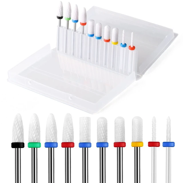 Main image of 10Pcs Ceramic Nail Drill Bits,Professional Rotary Nail Tech Bits Set | 3/32 inch Electric Manicure Pedicure Nail File for Acrylic Gel Nails,Cuticle Remover&Crystal Nail Extension