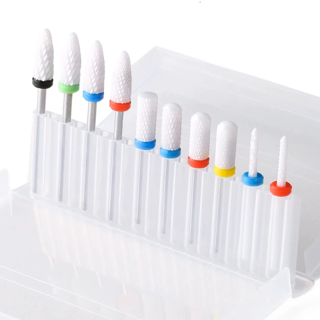 Alt view image 2 of 5 - 10Pcs Ceramic Nail Drill Bits,Professional Rotary Nail Tech Bits Set | 3/32 inch Electric Manicure Pedicure Nail File for Acrylic Gel Nails,Cuticle Remover&Crystal Nail Extension