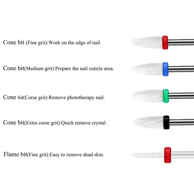 Alt view image 3 of 5 - 10Pcs Ceramic Nail Drill Bits,Professional Rotary Nail Tech Bits Set | 3/32 inch Electric Manicure Pedicure Nail File for Acrylic Gel Nails,Cuticle Remover&Crystal Nail Extension