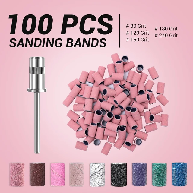 Alt view image 2 of 7 - 100 Pcs Sanding Bands with Mandrel 180 Grit Pink | Nail Drill Bits, 180 Fine,6.65mm Mandrel Bit, 3/32''for Nail Drill, Manicures and Pedicures