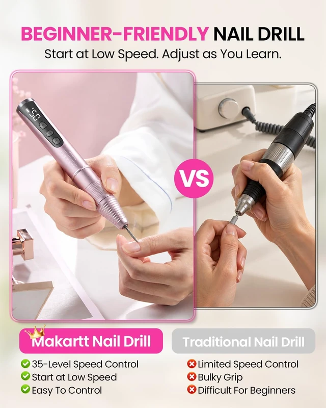 Alt view image 2 of 7 - Nail Drill Kit for Beginners: 35000RPM Cordless Electric Nail File | 35 Levels, 109g Aluminum Pen Design, LCD Display, F/R Rotation, Twist-Lock Bit Change, Low Noise for Home Gel Removal
