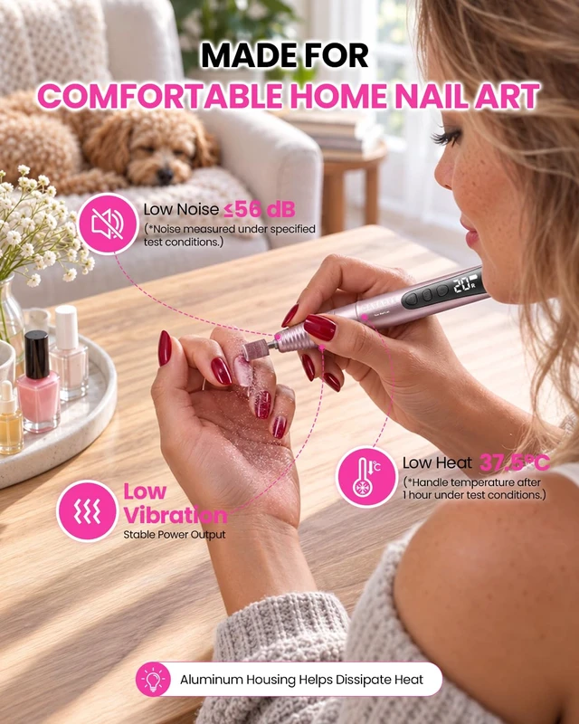Alt view image 7 of 7 - Nail Drill Kit for Beginners: 35000RPM Cordless Electric Nail File | 35 Levels, 109g Aluminum Pen Design, LCD Display, F/R Rotation, Twist-Lock Bit Change, Low Noise for Home Gel Removal