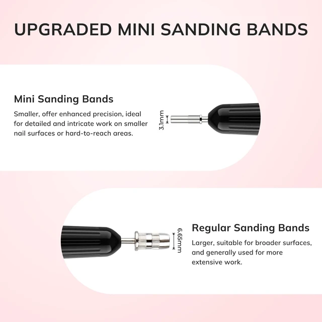 Alt view image 4 of 7 - Small Sanding Bands Nail Drill Bit, 80 Piece Extra Fine Sanding Bands for Nail Drill with 3.1mm Mandrel Bit for Acrylic Nails Gel Removing Shaping Polishing Nail Salon Use (240 Grit, Pink)