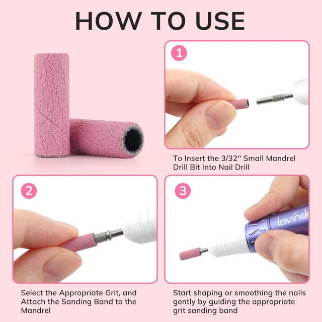 Alt view image 6 of 7 - Small Sanding Bands Nail Drill Bit, 80 Piece Extra Fine Sanding Bands for Nail Drill with 3.1mm Mandrel Bit for Acrylic Nails Gel Removing Shaping Polishing Nail Salon Use (240 Grit, Pink)