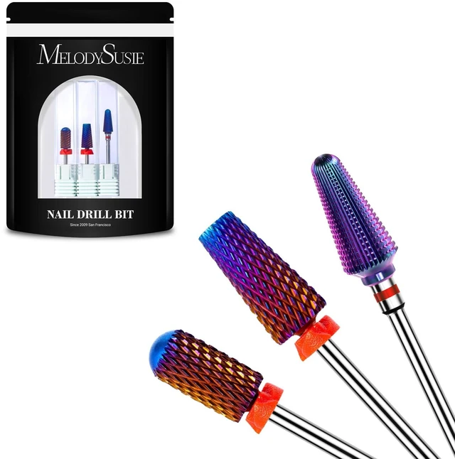 Main image of 3Pcs Nail Drill Bits Set, 3/32'' Carbide Tungsten Bits, 5 in 1, Smooth Round Top Large Barrel and Tornado Bits, Suitable for Manicure Pedicure Cuticle Gel Acrylic Remover, Purple