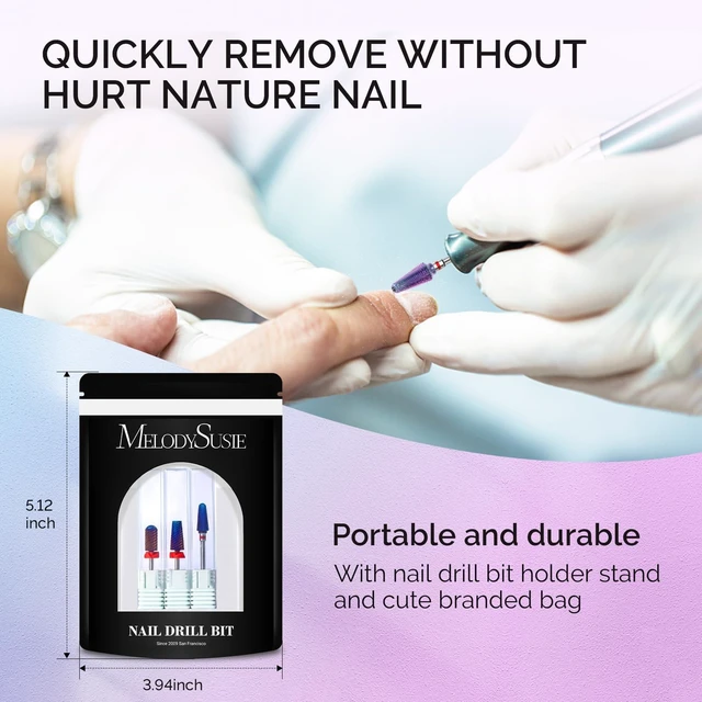 Alt view image 7 of 7 - 3Pcs Nail Drill Bits Set, 3/32'' Carbide Tungsten Bits, 5 in 1, Smooth Round Top Large Barrel and Tornado Bits, Suitable for Manicure Pedicure Cuticle Gel Acrylic Remover, Purple