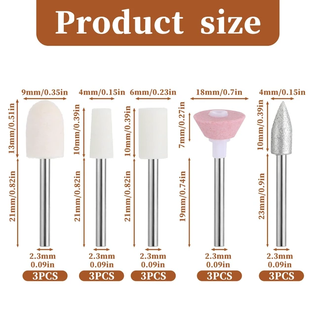 Alt view image 2 of 7 - Nail File Replacement Head Refills Set, 15 PCS Nails File Bit Professional Replacement Electric Nail Drill Bits Set for Home Salon Acrylic Nails Manicure Pedicure Tools
