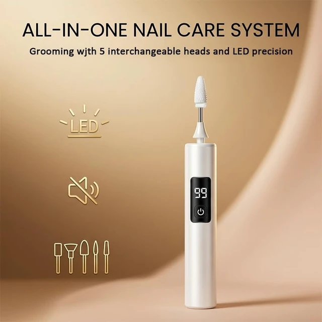 Alt view image 3 of 7 - Electric Nail Drill Nail File with LED Display and Nail Light, 1 PC | 3-Speed Settings, Nail Buffer & Polisher, 4 Grinding Bits, Manicure & Pedicure, Portable Kit