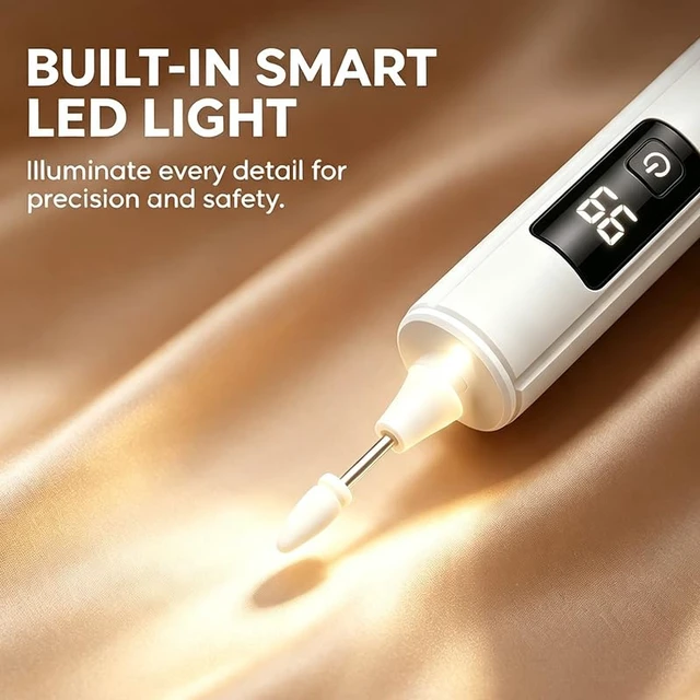 Alt view image 4 of 7 - Electric Nail Drill Nail File with LED Display and Nail Light, 1 PC | 3-Speed Settings, Nail Buffer & Polisher, 4 Grinding Bits, Manicure & Pedicure, Portable Kit