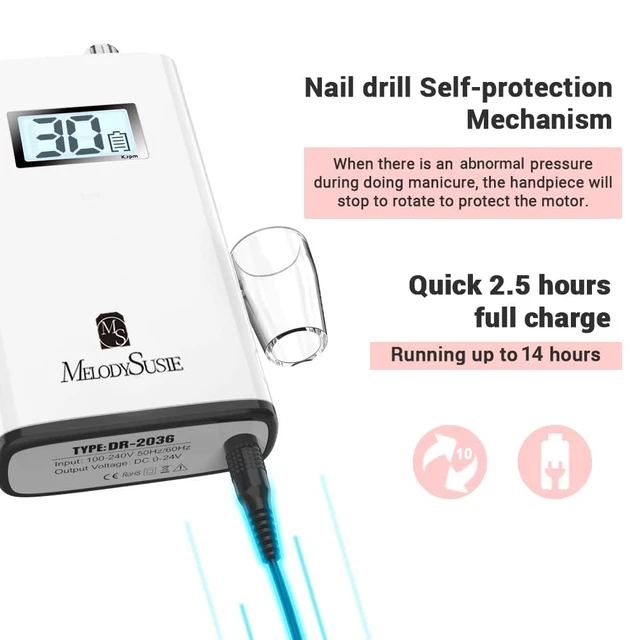 Alt view image 6 of 7 - Portable Clip-On Nail Drill SC320H for Gel Removal & Nail Prep | 30000RPM, Cordless, 6000mAh Battery, 10-14h Runtime, Scamander, LED Display, Stepless Speed, Low Heat, Nail Polishing