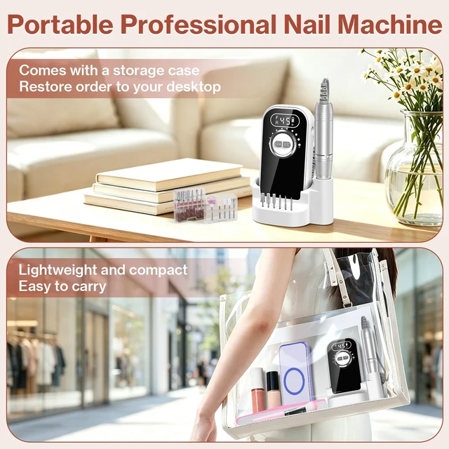 Alt view image 5 of 7 - Nail Drill 45000RPM Cordless Electric Nail File Manicure Kit,White | Professional & Rechargeable, 12 Drill Bits, Forward/Reverse, Removing for Acrylic/Gel/Natural Nails,Home/Salon Use