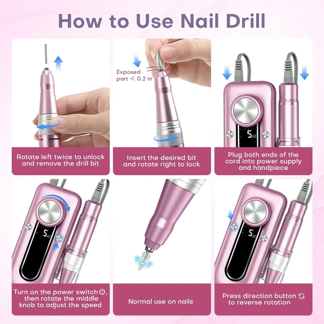 Alt view image 4 of 7 - Electric Nail Drill 45000 RPM, Cordless Nail File Drill Professional | 4000mAh Rechargeable, 8-12h Long-lasting, 11 Bits,Gel Nail Polish Remover,Adjustable Speed Low Noise,for Beginners Salon Home