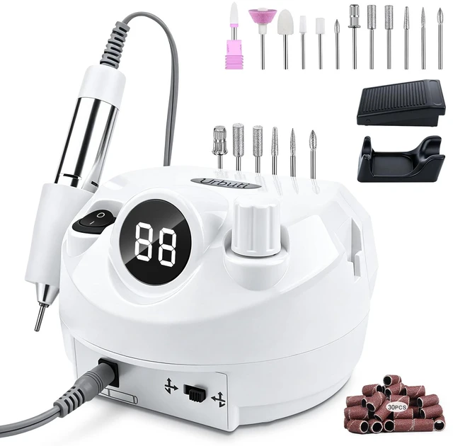 Main image of Electric Nail Drill Foot Pedal 45000RPM,Professional Corded Nail Drill Machine for Acrylic and Gel Nails, LCD Display Electric Nail File with 12 Bits, Manicure Pedicure Tools for Home Salon,White