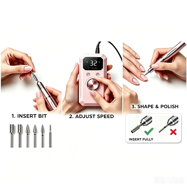 Alt view image 2 of 6 - Portable Professional Electric Nail File, 32-Speed Rechargeable Nail File with Led, Cordless Electric File Kit (Including Drill Bit), for Nail Removal & Manicure, Suitable for Nail Salon & Home Use