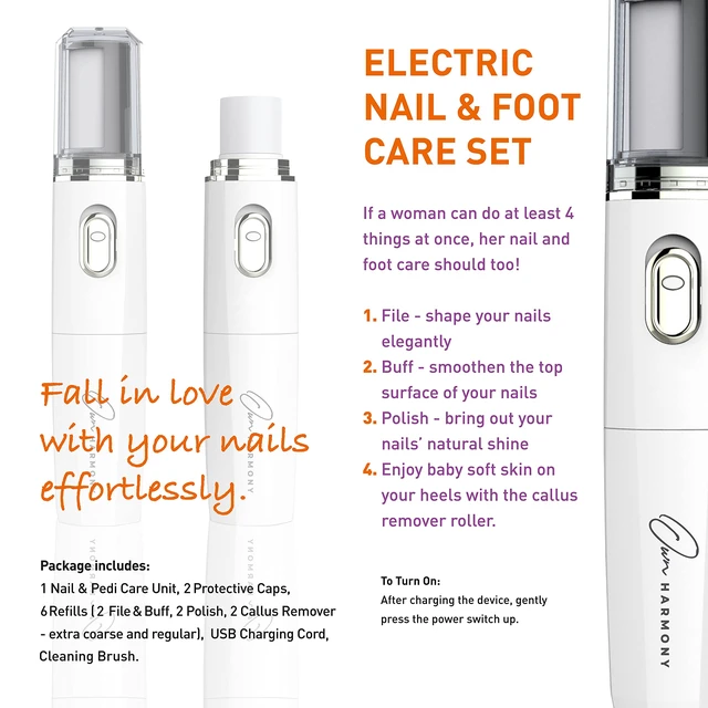 Alt view image 3 of 7 - Electric Nail Buffer and Shine Kit for Natural Nails: Manicure Pedicure Tools with Callus Remover Foot Care, Best Electronic Mani Pedi Polisher Set to Buff, Polish, File Thick Toenails