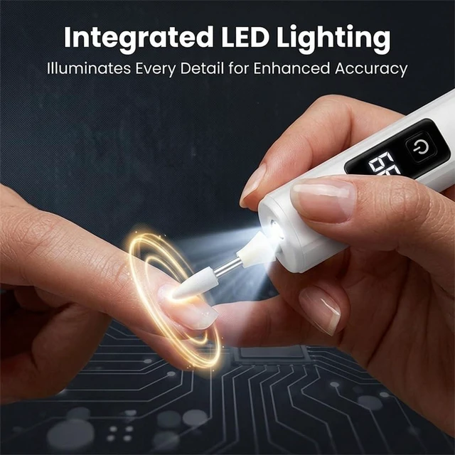 Alt view image 5 of 7 - Cordless Electric Nail File 3-Speed Rechargeable Nail Drill 1 Kit | USB-C Charging, Forward & Reverse Rotation, Built-In LED Light, Lightweight Manicure Tool for Shaping, Buffing & Cuticle Care