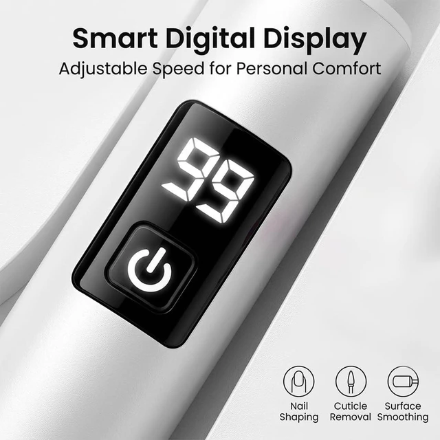 Alt view image 3 of 7 - Cordless Electric Nail File 3-Speed Rechargeable Nail Drill 1 Kit | USB-C Charging, Forward & Reverse Rotation, Built-In LED Light, Lightweight Manicure Tool for Shaping, Buffing & Cuticle Care