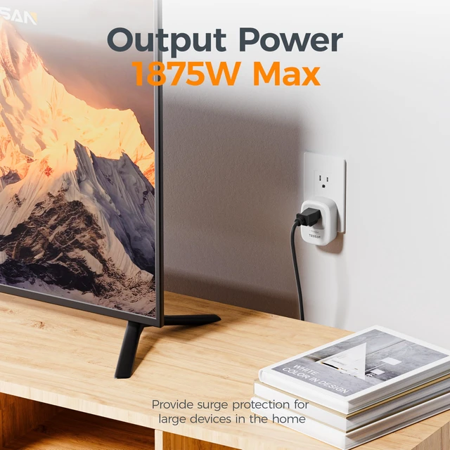 Alt view image 3 of 7 - Single Outlet Wall Surge Protector with 1050J Surge Protector, Grey | Portable Wall Outlet with single plug surge protector for Appliances, Computer, Refrigerator, Treadmill, Massage Chair, 1875W