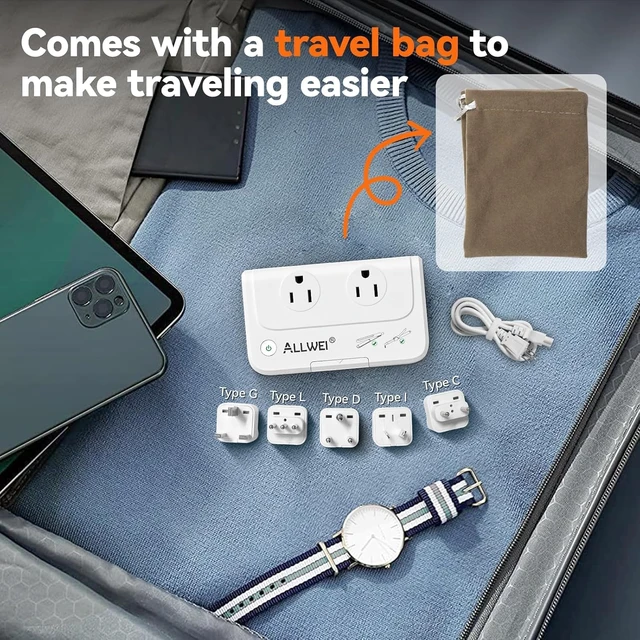Alt view image 6 of 7 - Travel Converter 220V to 110V Voltage Converter with 4 USB Ports | International Travel Adapter & Power Converter for Hair Straightener/Curling Iron, Universal Plug UK/US/AU/EU/IT/India(White)