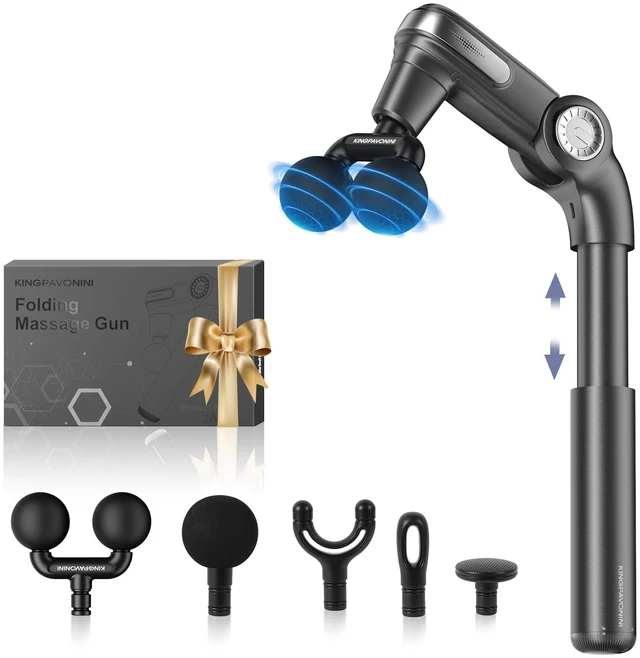 Main image of Foldable Massage Gun Deep Tissue, Dual-Ball Head, Model JA-G7 | Adjustable Head Angle, Extendable Handle, Handheld Percussion Back Massager Gun for Pain Relief, Gift for Men Women