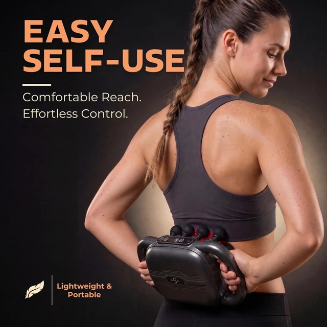 Alt view image 3 of 7 - 24-Head Massage Gun with Heat, Deep Tissue Percussion Back Massager | 24-Point Wide-Area Coverage for Back, Neck & Shoulders; 9 Modes, 12003200 RPM, Type-C Rechargeable