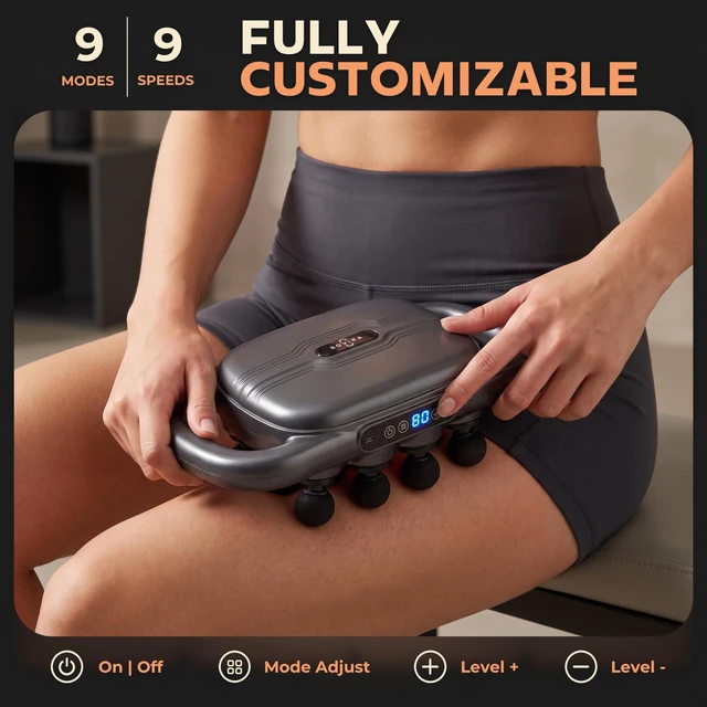 Alt view image 5 of 7 - 24-Head Massage Gun with Heat, Deep Tissue Percussion Back Massager | 24-Point Wide-Area Coverage for Back, Neck & Shoulders; 9 Modes, 12003200 RPM, Type-C Rechargeable