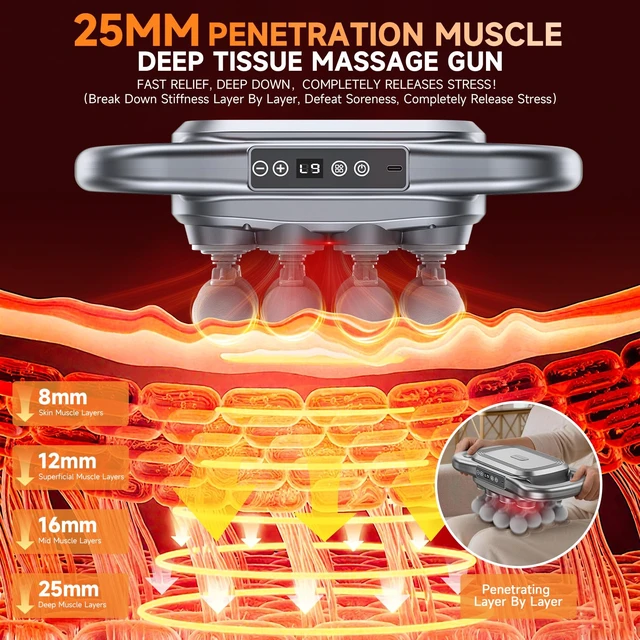 Alt view image 4 of 7 - 16 Head Massage Gun Deep Tissue,Cordless Electric Back Percussion Massager 9 Levels & 9 Modes,Rechargeable Handheld Massager Gun Tools for Men Women Shoulder/Waist/Arm/Leg Full Body Muscle Pain Relief